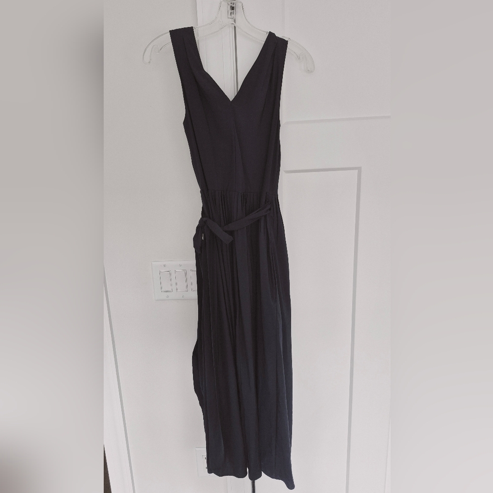 Vince Wrap Dress Navy Blue Sleeveless Pleated V- Neck Midi Size XXS NEW $425 - Picture 5 of 12